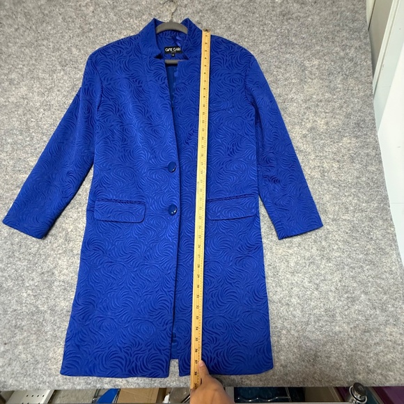 Ossie Clark London Blue Jacquard Longline Coat Textured Button Front Size 10 - Picture 7 of 12